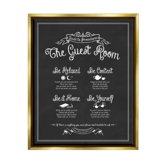 Stupell Industries The Guest Room Guide Metallic Gold Framed Floating Canvas Wall Art, 24x30, by Lettered and Lined
