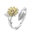 thumbnail image 2 of Bague en Argent Sterling Tu Es Mon Soleil Tournesol Cz Cœur Réglable, 2 of 5