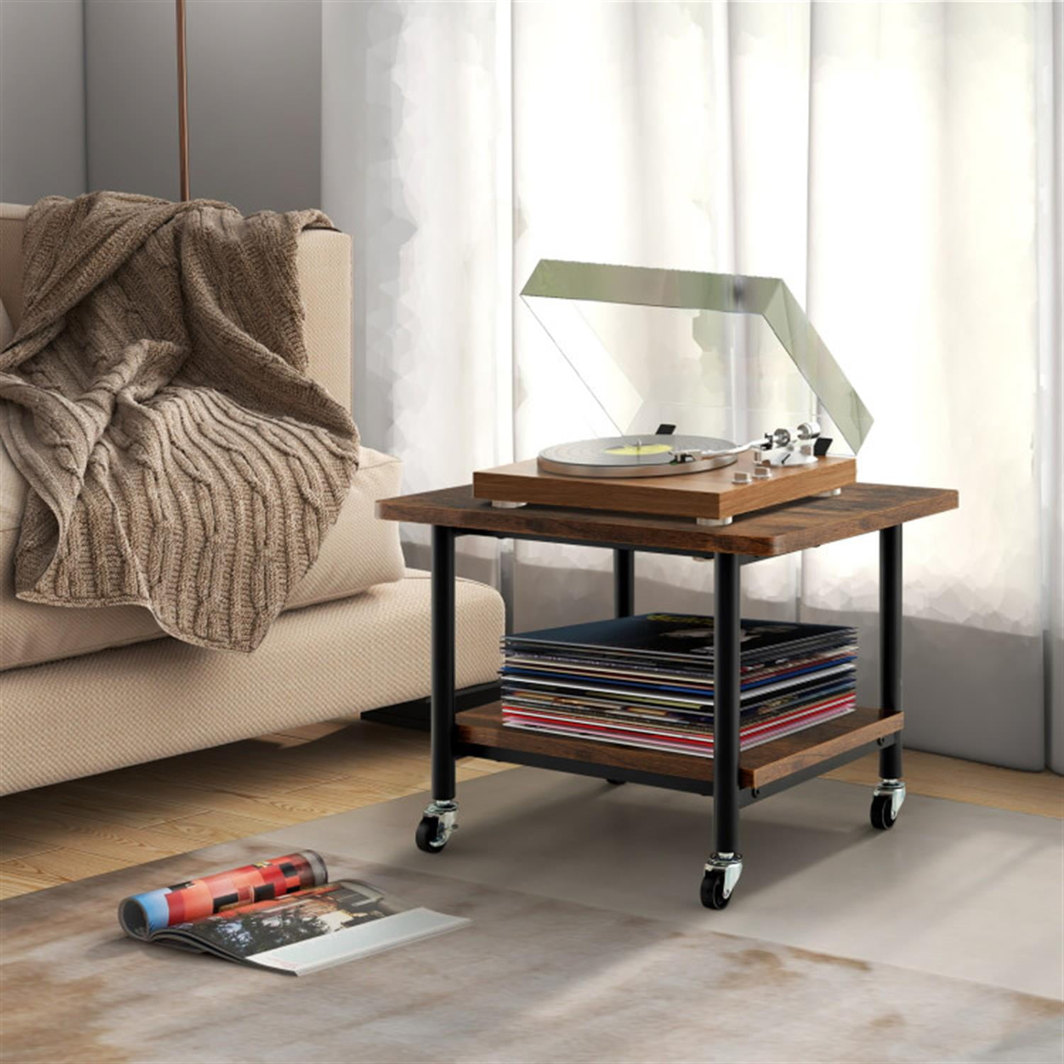 Demi Bonn Under Desk Printer Stand with 4 Wheels and Locking Mechanism, Laptop Workstation for Laptops, Books, Tablets, and Art, Brown