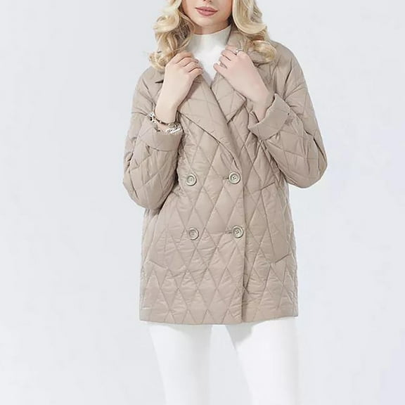 AOOCHASLIY Women Coat Womens Winter Clothes Plus Size Warm Lapel Leather Cotton Coat Long Sleeve Jacket