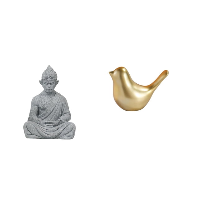 Estatua de mono,Estatua de Buda Mono para Interiores y Exteriores Budista,Figuras en miniatura meditando para decorar el jardín del hogar,Figura de pájaros,Figura de pájaro