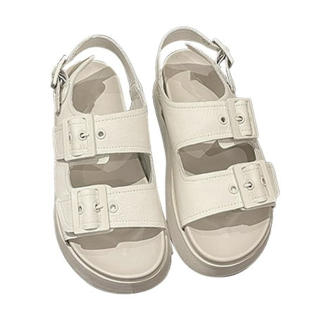 

Women s Thick Sole Dual Buckle Adjustables Casual Style - Size 37 Beige Summer Sandals