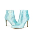 thumbnail image 6 of BLISSFUL STEP Snake Printed Pointed Toe Stiletto Heel Ankle Boots for Women Light Blue 9, 6 of 8