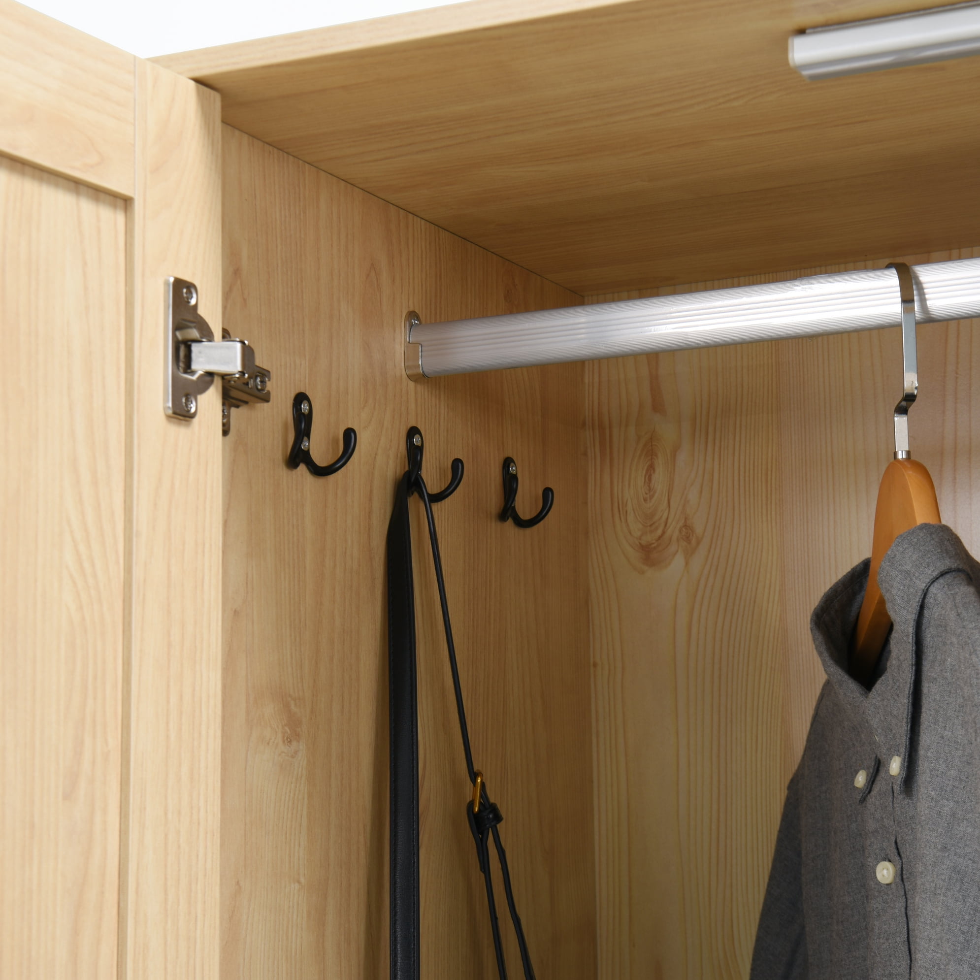 Noble House 4 Doors Wardrobe Closet with Mirror, LED Light and Drawers, Natural