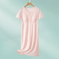 thumbnail image 2 of Yuaqua Cotton Nightgowns for Women Soft Comfy Short Sleeve Scoop Neck Quarter Button Sleepshirts Midi Sleep Dress, 2 of 5