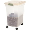 thumbnail image 2 of IRIS 58 Lbs / 67 Qt WeatherPro Airtight Pet Food Storage Container with Attachable Casters, For Dog Cat Bird and Other Pet Food Storage Bin, Keep Fresh, Translucent Body, Clear/Almond, 2 of 6