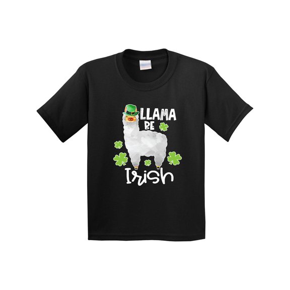 Inktastic St. Patrick's Day Llama Be Irish with Green Shamrocks Youth T-Shirt