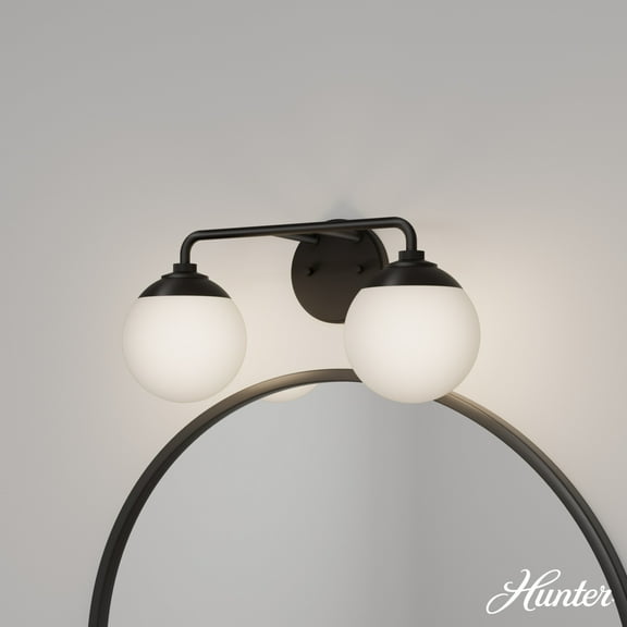 Hunter - Hepburn 2-light Matte Black, Medium Size Vanity Light, Dimmable, Modern Style, for Bedrooms, Dining, Living Rooms - 45220