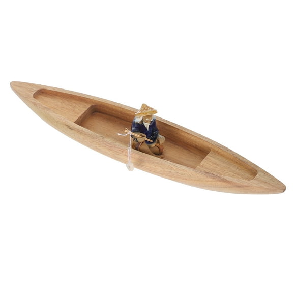 FELTECHELECTR Nautical Fishing Boat Canoe Model for Home Office Table Decoration with Artistic Appeal Khaki Wood 4.5 inch