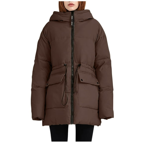 Women High Neck Down Jacket Tunic Long Parka Drawstring Quilted Puffer Coat Thicken Warm Outwear Button Outfits Solid Long Sleeve Outfits Casual Trendy Peacoat Fashion Clothing