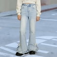 thumbnail image 4 of ZHOGXU Teen Big Kids Girls Flare Jeans Elastic Waist Bow Design Ruffles Stretch Bootcut Pants Trousers For Casual Daily Wear,Light Blue,5-6 Years, 4 of 5
