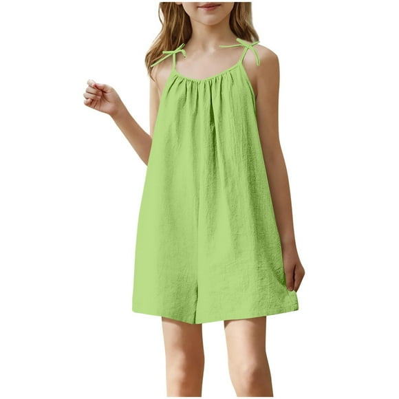 Children's Summer Loose Casual Jumpsuit for Kids, Sleeveless Half-Shorts with Side Pockets, 80% Cotton 20% Polyester, Breathable Elastic Fabric, for Daily Leisure and Sleep