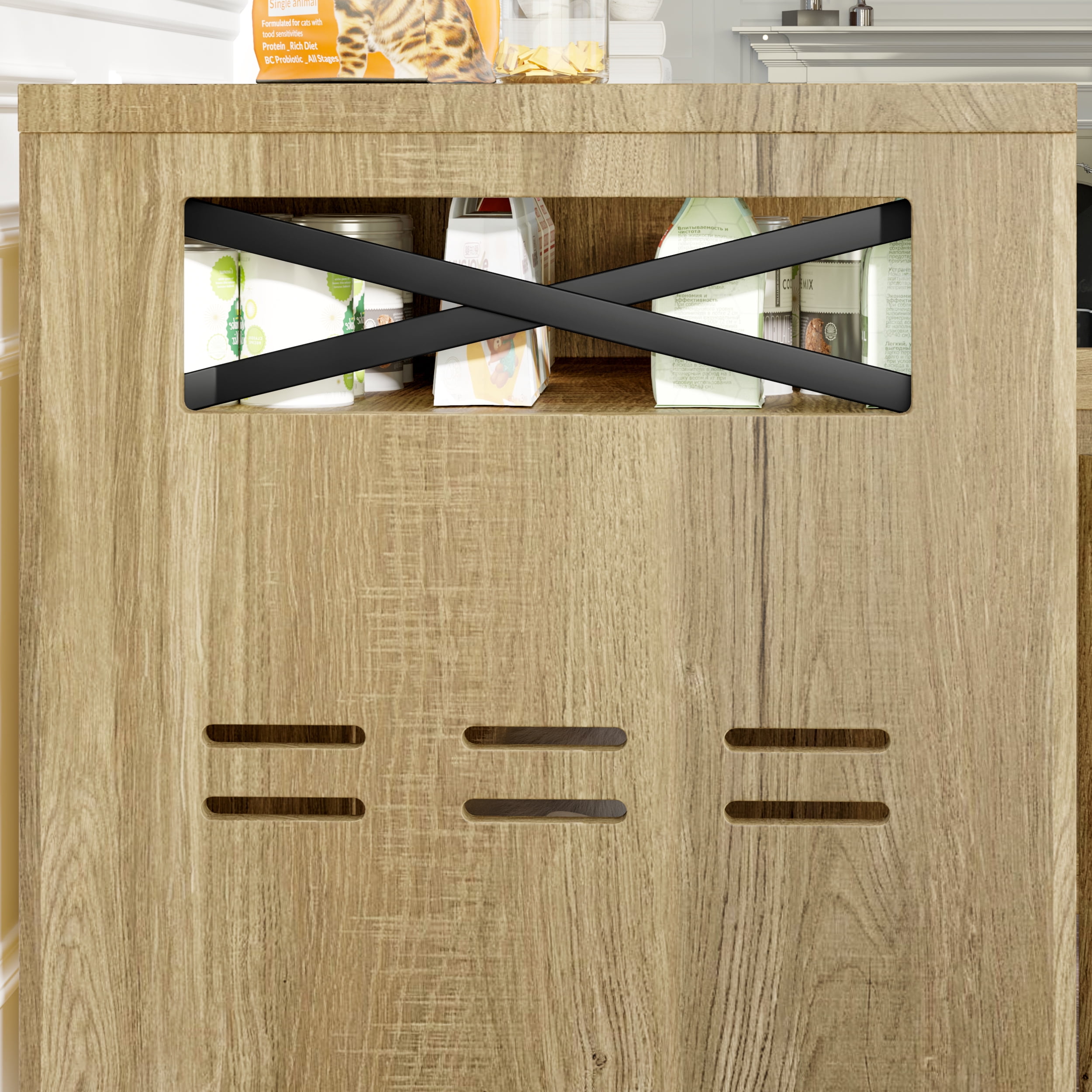 Euroco Multifunctional Hidden Cat Litter Box Enclosure with Double Doors, Adjustable Divider, Ventilation, and Storage Shelves