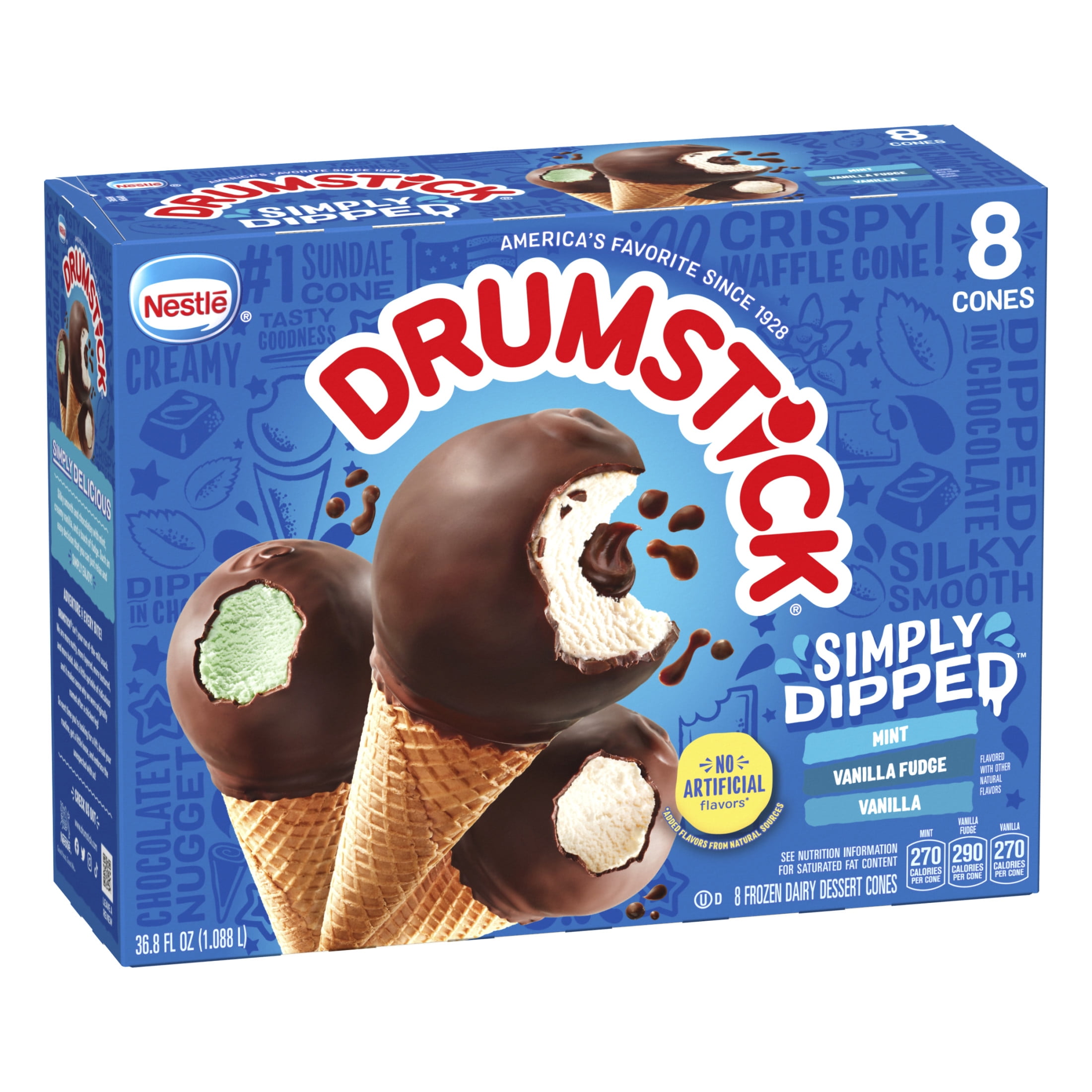 Drumstick Simply Dipped Vanilla or Mint Sundae Cones Variety Pack, Kosher, 8 Count