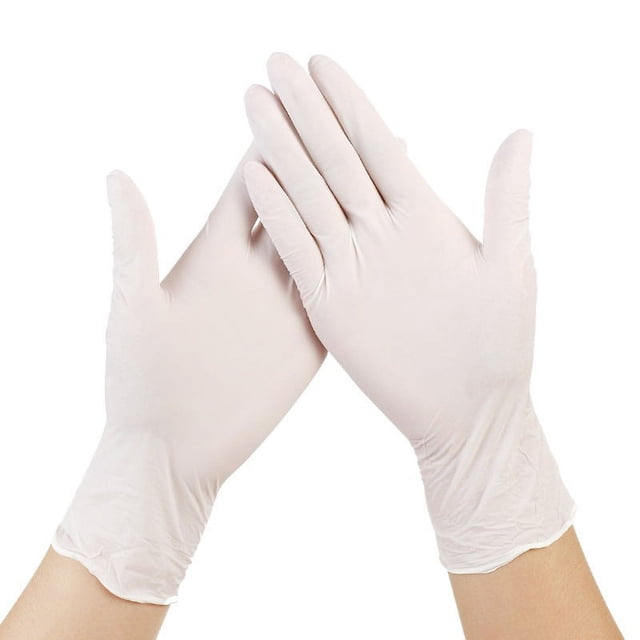 Guantes industriales sin polvo, guantes de limpieza para uso familiar (XL, blanco), látex de caucho de calidad alimentaria de alta elasticidad, 100 Uds.