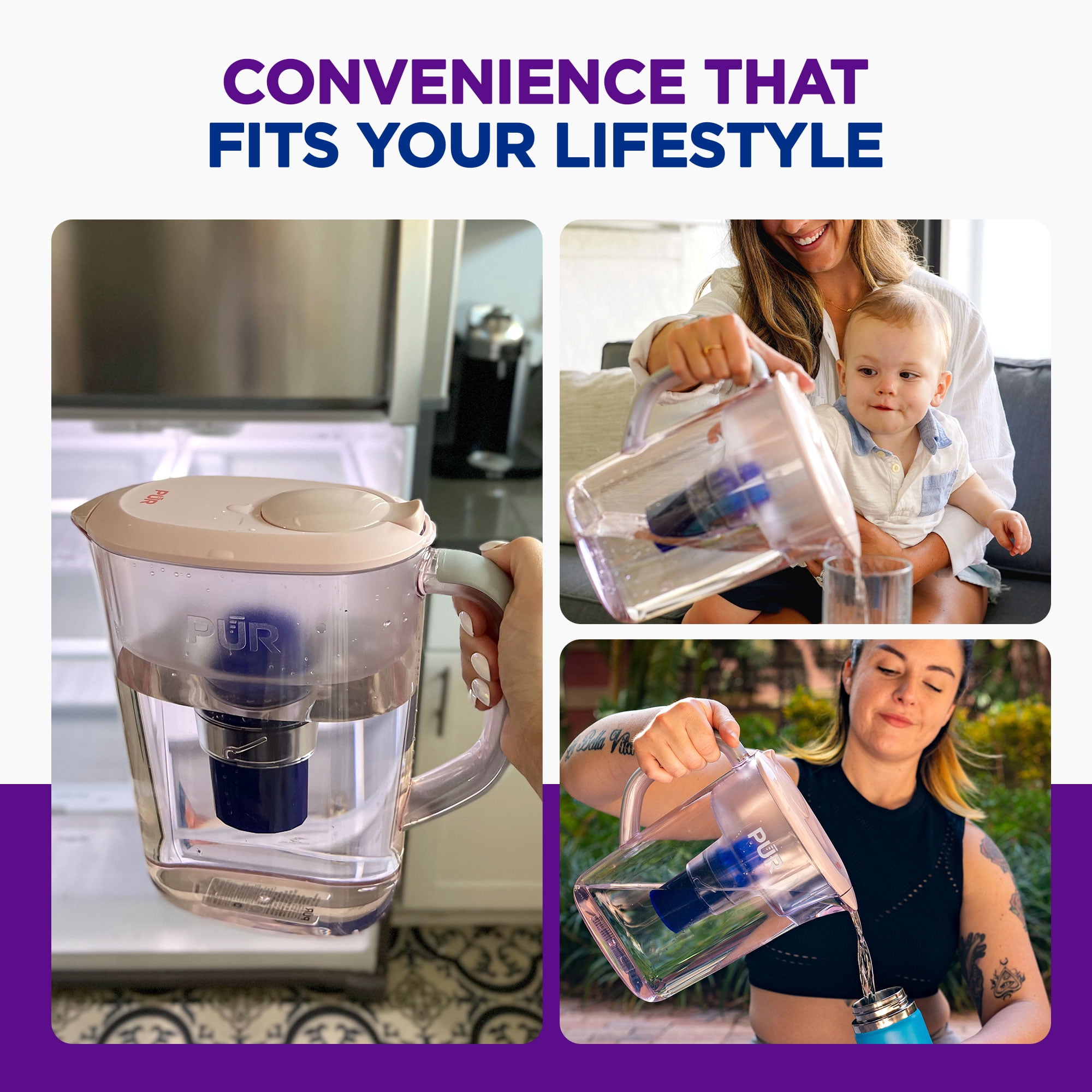 PUR 7 Cup Pitcher Filtration System, Blush, W 9.6" x H 10.1" x L 4.5", PPT700PAV4