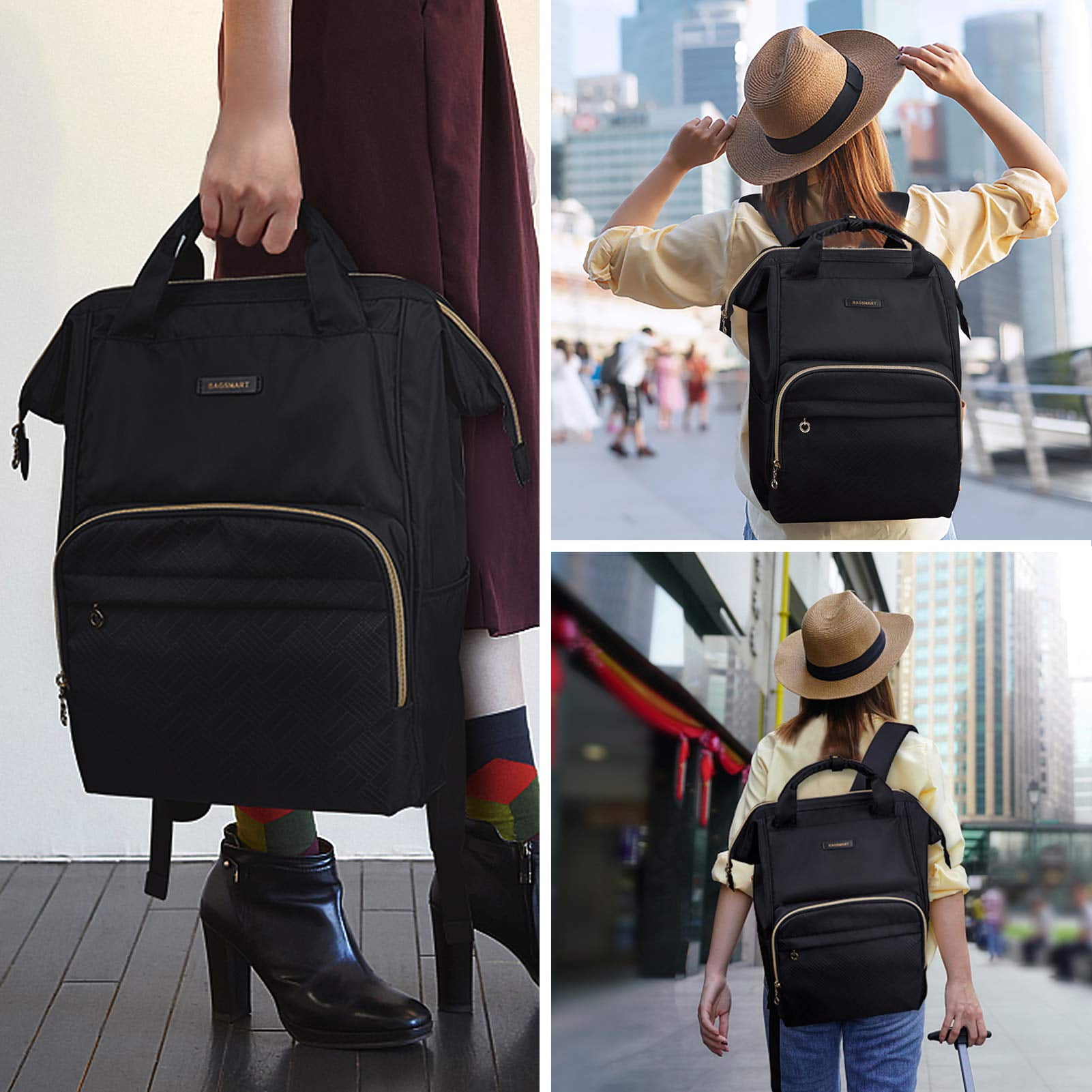 BAGSMART 17" Laptop Backpack for Unisex Adults, College Bookbag Business Computer Casual Daypack for Work Trip Commuter, Black