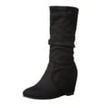 thumbnail image 3 of Sehao Women's Retro Flock Zipper Internal Elevated Mid Calf Slouchy Boot Shoes Black Flock, 3 of 6