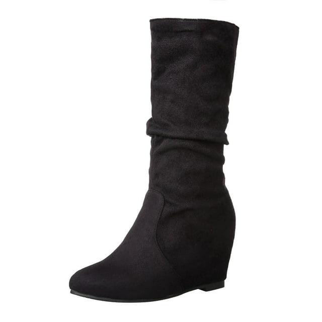 Bmisegm Bottes Mi-Longues pour Femmes, Mode Rétro, Couleur Unie, Suède, Semelle Intérieure Surélevée, Chaussures Bottes pour Femmes, Noir 9