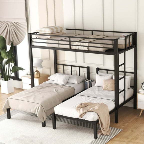 Bellemave Twin Triple Bunk Bed Frame,3 Bunk Bed Can Be Separated into 3 Single Beds for Bedroom,Metal Triple Bed Frame for 3 (Black)