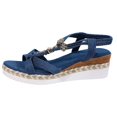 thumbnail image 3 of IWRICH Womens Wedge Sandals Flower Low Heel Dressy Sandals Elastic Ankle Strap Rhinestone Summer Comfortable Shoes Blue2 9, 3 of 9