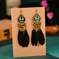 thumbnail image 4 of Walbest 1 Pair Women Faux Feather Earrings Vintage Bohemian Earrings Long Drop Dangle Earrings With Dream Catcher Design, Alloy Women Fashion Long Earrings for Daily Wear, 4 of 7