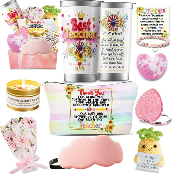 Teacher Appreciation Gifts, Teacher Gifts, 20 OZ Insulated Tumbler for Teacher, 9Pcs Unique Gifts Ideas from Students - Funny Thank You Basket Box for New Teachers,Christmas Gifts for Teacher