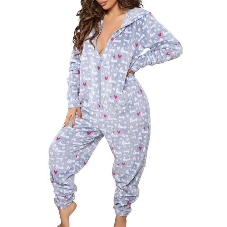 Sunisery Womens Fleece Onesies Pajamas Jumpsuit Warm Sherpa Romper Xmas  Sleepwear One Piece Zipper Hooded Playsuit Loungewear 