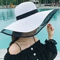 thumbnail image 2 of Women Hat Braided Wide Brim Bohemia Mesh Patchwork Sun Protection Beach Cap for Outdoor, 2 of 10