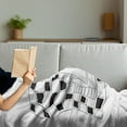 thumbnail image 3 of Board Game Soft Flannel Fleece Blanket, Chess Theme Outline Style Pieces with Abstract Board Design Zigzags Monochrome, Cozy Plush for Indoor and Outdoor Use, 50" x 70", Black White, by Ambesonne, 3 of 5