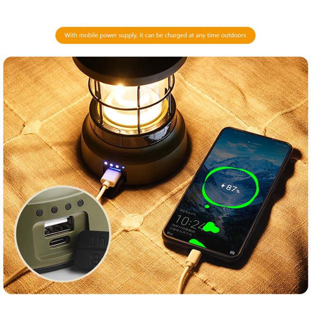 Lámpara Iluminación de acampada con gancho de decoración de jardín impermeable Ehuebsd carga tipo c batería portátil luz regulable para viajes al aire libre