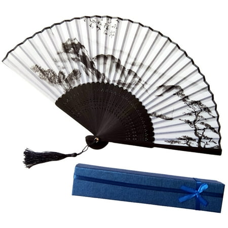 

Alueeu A smile fan and gift boxChinese Style Hand Held Bamboo Paper Folding Party Wedding Decor