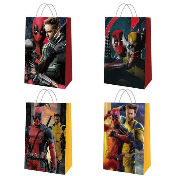 12 PCS Party Favor Candy Bags for Deadpool & Wolverine Cartoon Themed Birthday Supplies Decor Kraft Paper Gift Bag.