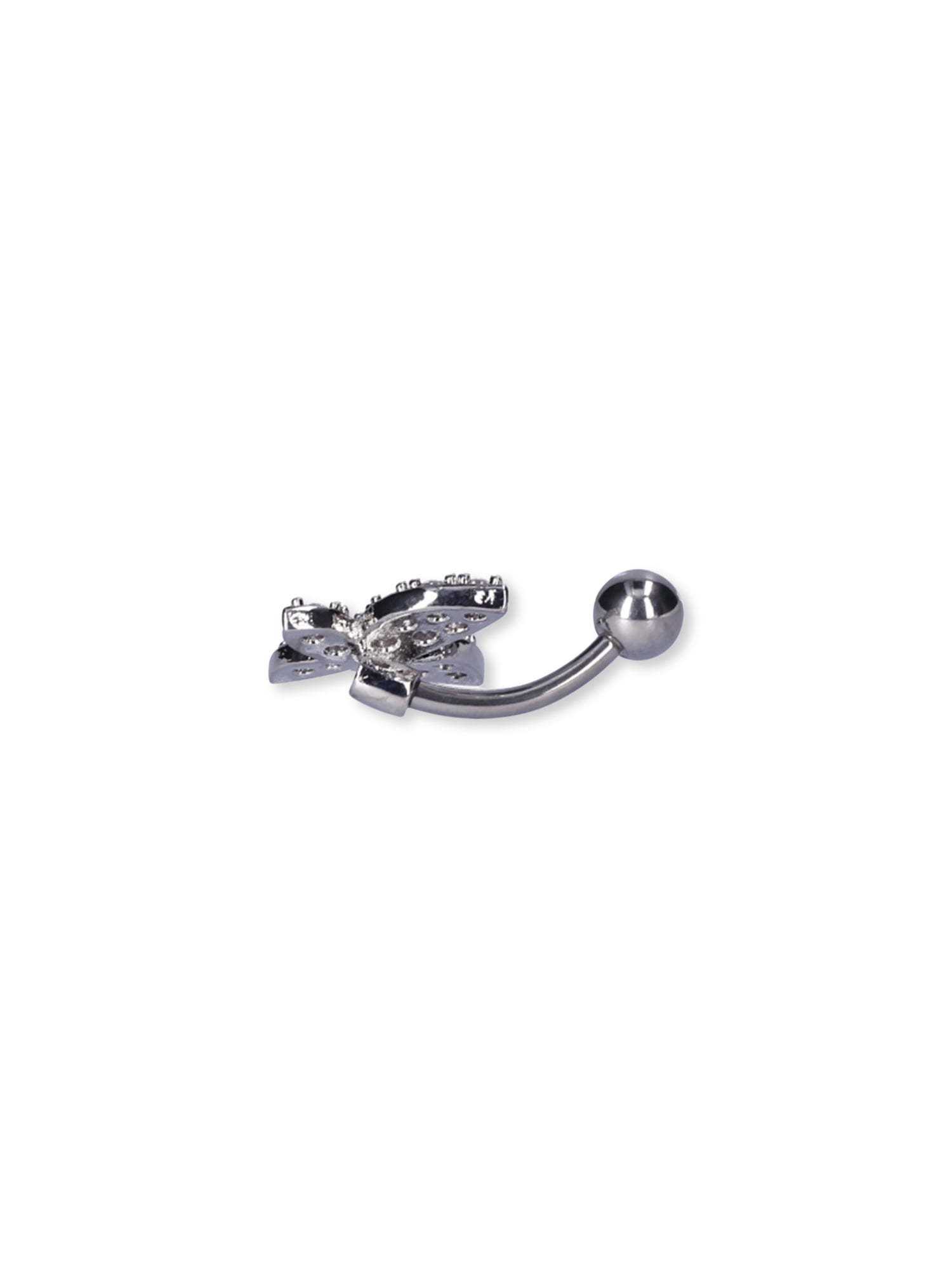 Butterfly Cubic Zirconia Silver-Tone 316 Stainless Steel Belly Button Ring, Butterfly Navel Piercing Jewelry