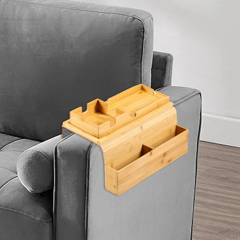 Wooden Couch Arm Tray Table Organizer Clip-On, Stable Armrest