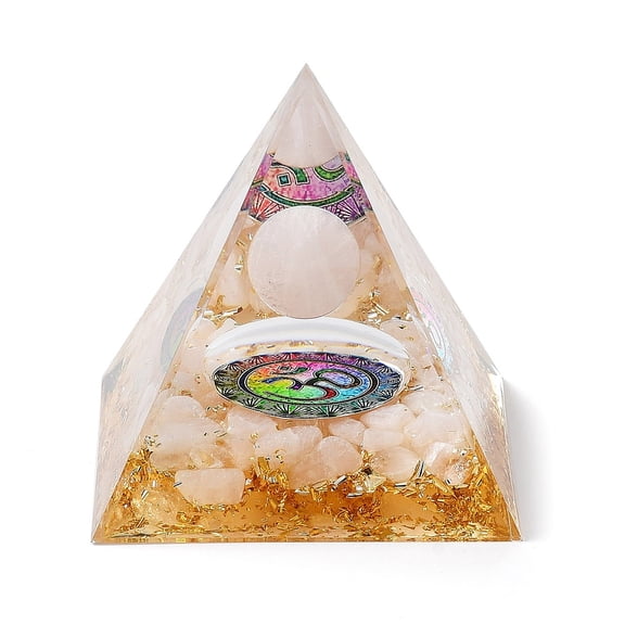 Orgonite Pyramid Resin Energy Generators Reiki Natural Rose Quartz Chips Inside for Home Office Desk Decoration 59.5x59.5x59.5mm