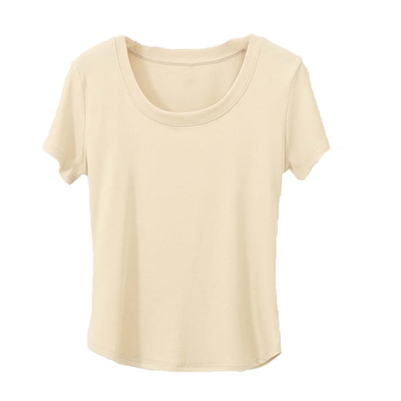 DeHolifer T-Shirts for Women Crewneck Solid Color Lightweight Casual Summer Short Sleeve Tee Tops Khaki L