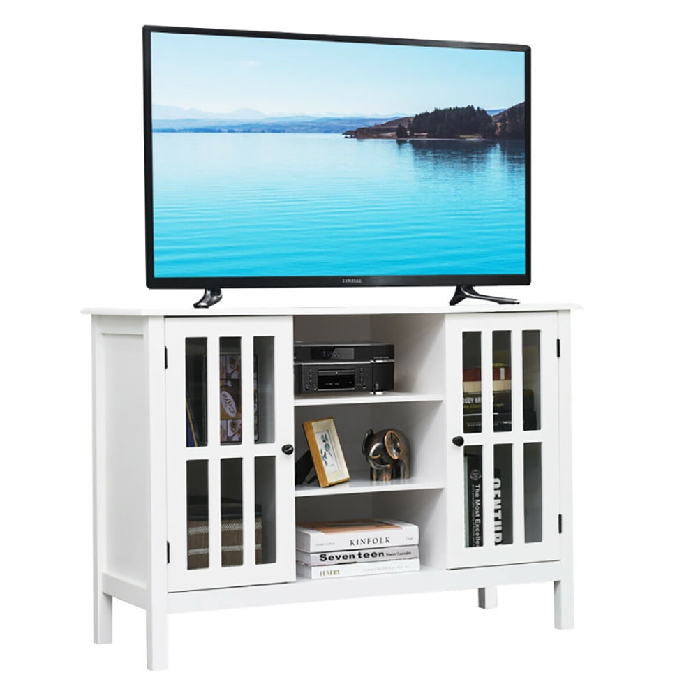 Finihen TV Stand, TV Cabinet, Wooden TV Stand Console Cabinet for 50 Inch TV, for Living Room, Bedroom, White