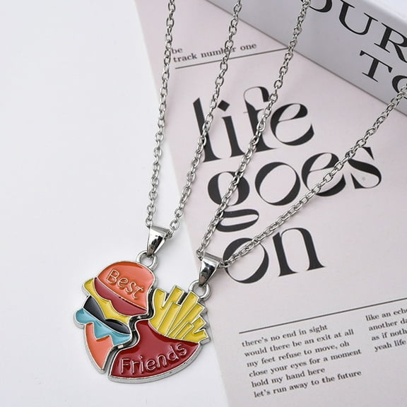 Eosunjian 2Pcs/Set Couple Necklace Best Friends Heart Shaped Necklace Hamburger Fries Patchwork Design Necklace Jewelry Accessories Style 1