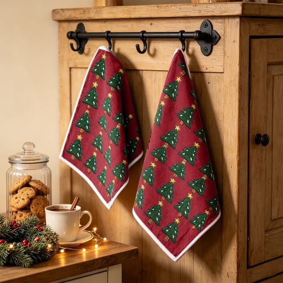 Cheapark 2 Pack Christmas Tree Pattern Hand Towel 15.75 x 23.62 Inch Soft Absorbent for Kitchen Bathroom Holiday Home Decor Gift