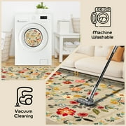 Pentantan 5x7 Floral Area Rugs, Machine Washable Rug for Living Room- Soft Indoor Carpet, Low Pile for Bedroom, Dining Room, Playroom, Office