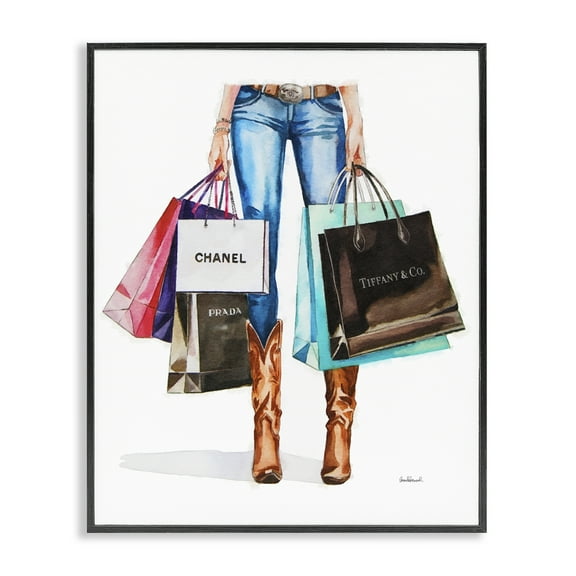 Stupell Industries Shopping Bags Cowgirl People Painting Black Framed Art Print Wall Art, 11 x 14