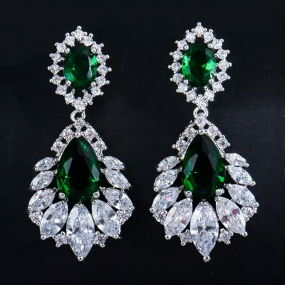 CZ Crystal Chandelier Leaf Long Bridal Dangle Drop Earrings for Brides Wedding