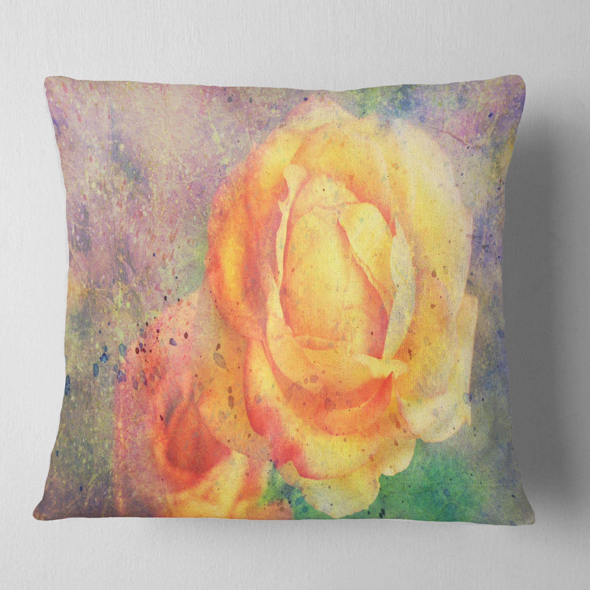 Designart Yellow Rose Watercolor - Floral Throw Pillow - 18x18
