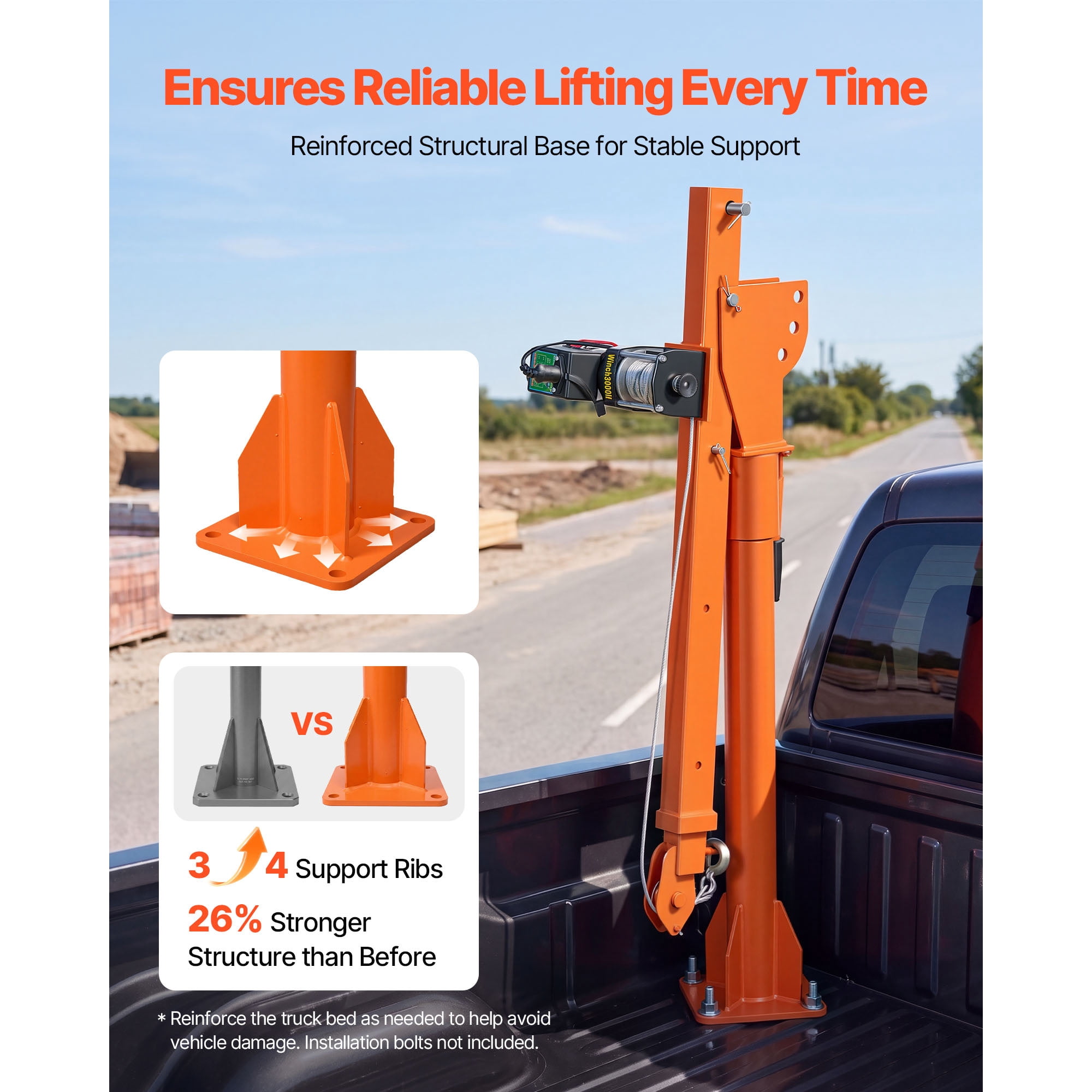 KFFKFF Electric Truck Crane, 1100 lbs Capacity with 12V 3000 lbs Electric Winch, 360° Rotating Telescopic Boom, Durable Galvanized Steel Construction, Foldable Design for Lifting Machinery and Lumber