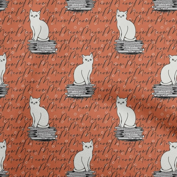 oneOone Viscose Chiffon Orange Fabric Animal Cat With Text Texture Diy Clothing Quilting Fabric Print Fabric By Yard 42 Inch Wide