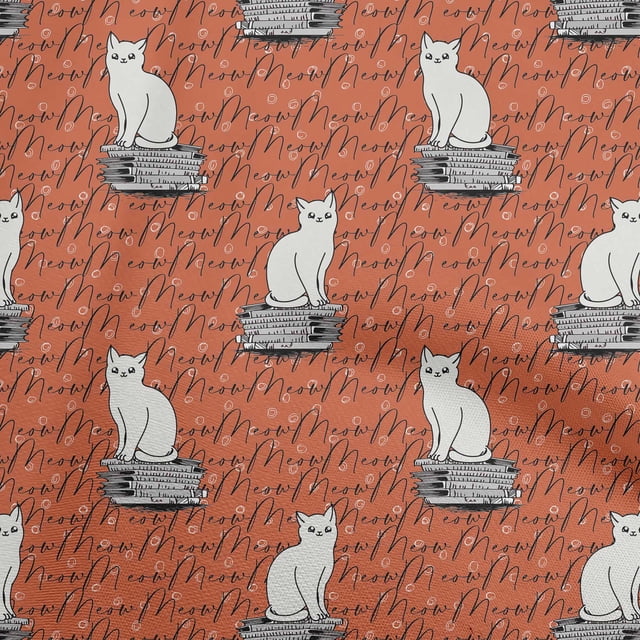 oneOone Rayon Orange Fabric Animal Cat With Text Texture Sewing Craft Projects Fabric Prints By Yard 56 Inch Wide