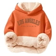 thumbnail image 2 of YMNXA Big Girls Boys Hoodies Long Sleeve Letter Print Plush Warm Thickened Comfortable Sweatshirt For Daily Wear Orange 9-10 Years, 2 of 5