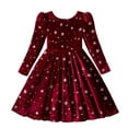 thumbnail image 2 of NAISIBABY Girls Velour Dresses, Long Sleeve Shiny Pleated Christmas Party Fall Winter Princess Dresses Wine 2T, 2 of 8