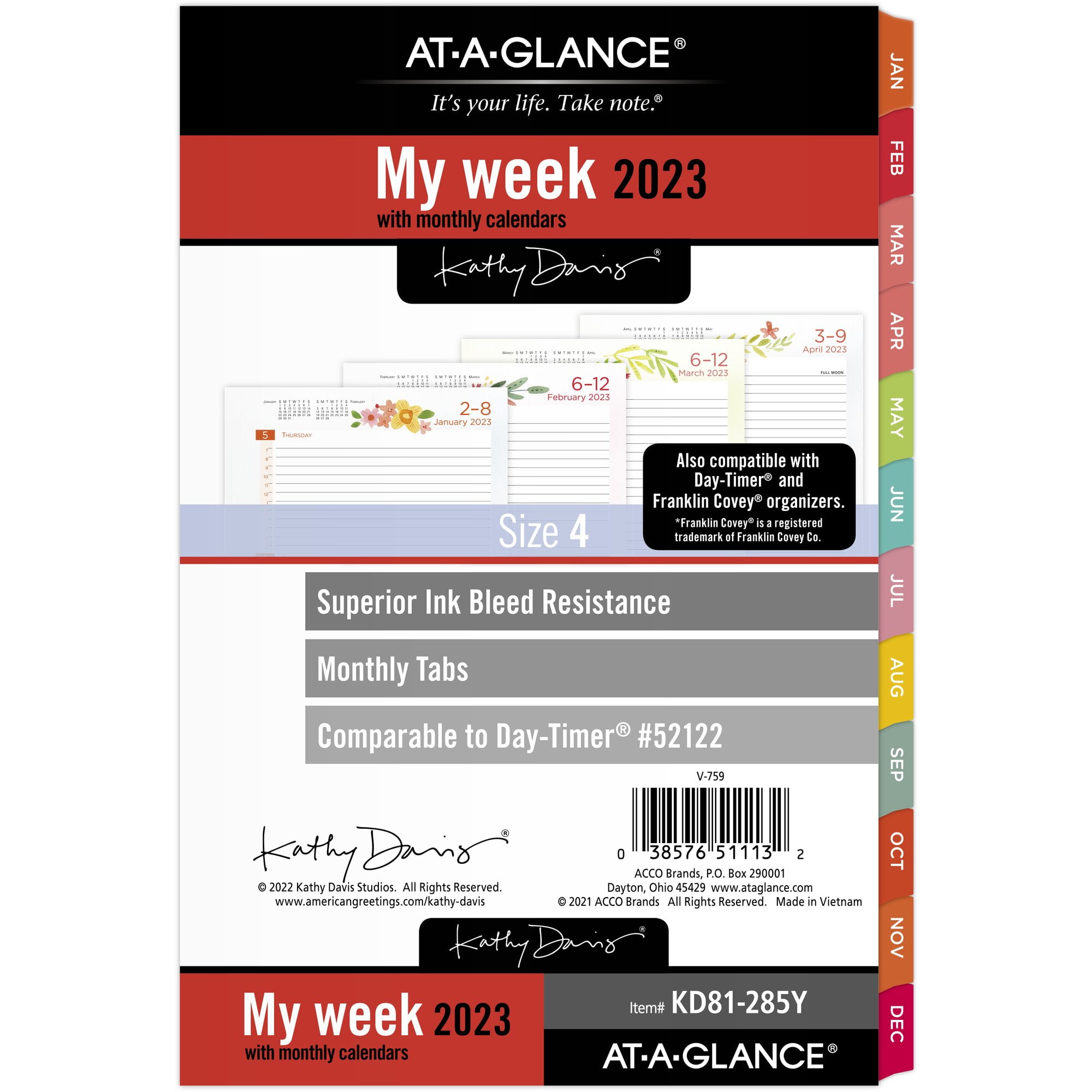 AT-A-GLANCE Kathy Davis 2023 Weekly Monthly Planner Refill Loose-Leaf Desk Size